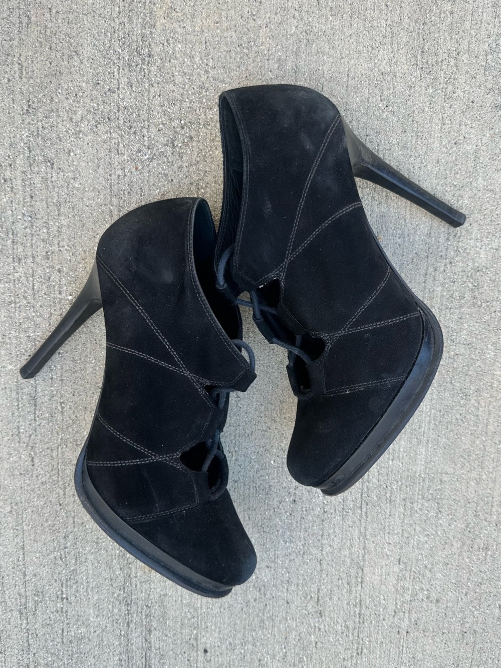 Diane von Furstenberg Guardian Black Suede Booties Shoes Stiletto heel~9